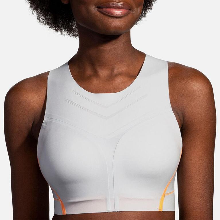 Brooks Dare High-Neck Run - Womens Running Bra - White (26497XALM)